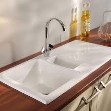 1.5 bowl white ceramic kitchen sink