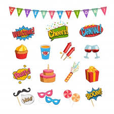 Cake wishes flowers balloons funny hearts love glitter dance fireworks cartoons dog cat teddy bear candles gift box comics roses all categories. Party Comic Elemente Mit Feuerwerk Gesetzt Kostenlose Vektor