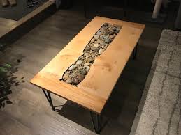 River run coffee table with deep brown epoxy and metal legs. Live Edge Coffee Table With River Rocks Classifieds For Jobs Rentals Cars Furniture And Free Stuff