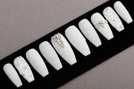 Acrylic nails are artificial nails. All White Press On Nails With Rhinestones Lilium Nails