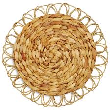 Round Scalloped Water Hyacinth Placemat Sur La Table Small Storage Containers Water Hyacinth Decorative Wicker Basket