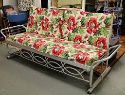 Vintage Aluminum Glider With Barkcloth Covered Cushions Vintage Outdoor Furniture Metal Patio Chairs Vintage Patio