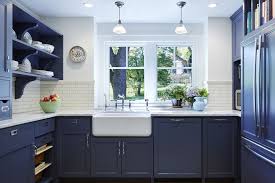 The coffered ceiling creates an interesting visual against the light colored ceiling. Beautiful Blue Kitchen Cabinet Ideas