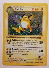 Raichu 1st Edition Shadowless Base Set Pokemon Card Holofoil Pokemon Pokemon Cards Pokemon Raichu