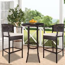 Vingli outdoor bar table bistro table metal frame patio bar table, tempered glass table top all weather outdoor bar height (brown) 4.6 out of 5 stars 104 1 offer from $99.49 Patio Bar Height Bistro Sets 3 Piece Patio Furniture Sets With High Glass Top Table And Cushioned Chairs Outdoor Wicker Pe Rattan Conversation Bistro Set With 2 Bar Stools For Garden Balcony