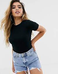 Just grab your favourite tee shirt, lay it flat on a table, take a few measurements and pick the closest women (especially in the us and uk) some customers say our shirts fit small compared to what. Asos Design Enger Gerippter T Shirt Bodysuit In Schwarz Asos