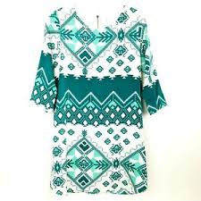 Everly Womens Shift Dress 3 4 Sleeve Teal White Ethnic