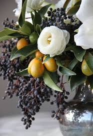 I Love The Combination Of Flowers And Fruit It Reminds Me Of A Dutch Still Life Privet Berries Winter Flowers Floral Arrangements