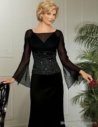 Black A Line Mother Of The Bride Dresses Scoop Poet Long Sleeve Floor Length Chiffon Embroidery Beads Mother Of The Bride Dresses Yq Designer Mother Of Bride Dr Mother Of The