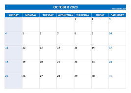 This post contains several free october printable calendars for 2021. October 2020 Calendar Calendar Best