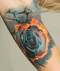 Rose On Fire Tattoo Inkstylemag Fire Tattoo Flame Tattoos Rose On Fire