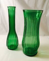 Vintage Hoosier Green Glass Vases Large St Patricks Day Green Glass Vase Colored Glass Vases Green Glassware