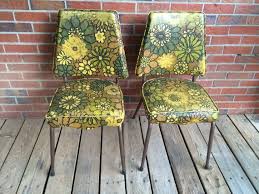 Vintage Set Of 2 Two Yellow Vinyl Kitchen Chairs Flowers Etsy Retro Chair Kitchen Chairs Vintage Kitchen Decor