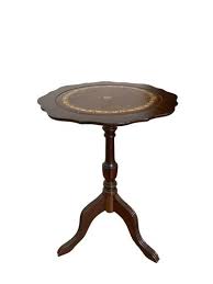 17 ½ diameter x 25 high. Antique Round Side Table In Solid Wood With Brown Leather Surface For Sale At Pamono