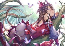 Ass Brown Hair Butterfly Flowers Granblue Fantasy Kakage Long Hair Purple Eyes Rose Rosetta Granblue Fantasy Konachan Com Konachan Com Anime Wallpapers