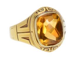 2 3/4 carat antique cushion shape citrine and hidden halo diamond ring in 14 karat white gold. Larter Sons Vintage Citrine Ring
