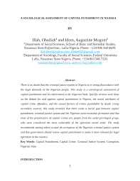 Pdf A Sociological Assessment Of Capital Punishment In Nigeria