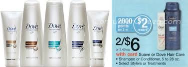 (2) dove hair care, 12 oz, $4 ea. Dove Hair Care 13 Each At Walgreens Print High Value Coupon Now
