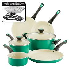 Less experienced cooks find nonstick cookware much easier to work with. Go Healthy By Farberware 13 Piece Nonstick Pots And Pans Set Cookware Set With Quiltsmart Technology Green Walmart Com Walmart Com
