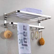 Wall mounted towel rack with hooks. Yescom Wall Mounted Towel Rack Rail Holder Storage Shelf 4 Sliding Hooks Sus 304 Stainless Steel Chrome Bathroom 18 8 Walmart Com Walmart Com