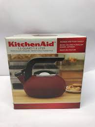 Oct 15, 2020 · le creuset makes this classic kettle with the same good looks and quality craftsmanship that have made its cookware a kitchen staple. Kitchenaid Red Porcelain Enameled Whistling 1 5 Quart Tea Kettle Stove Top 59174