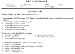 1 日前 soal uts fiqih sd kelas 2 semester 1 yang bisa bapak ibu guru unduh secara gratis dengan menekan tombol download. Contoh Soal Uas Akidah Akhlak Kls Xi Ma Semester 1 Kurikulum 2013 File Guru Now