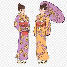 Рисованное японское женское кимоно PNG , оранжевый, пурпурный, Мультяшный  стиль PNG картинки и пнг PSD рисунок для бесплатной загрузки