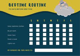 Yellow And Green Bedtime Routine Reward Chart Templates By