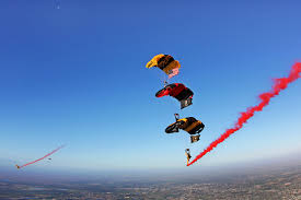 Army parachute team full color embroidered patch with black upper letters on gold background. Members Of The U S Army Parachute Team Golden Knights And The U S Army Special Operations Command