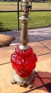 Vintage Table Lamp Light Mid Century Ruby Red Glass Gilded Metal Footed Base Vintage Table Lamp Table Lamp Lighting Lamp