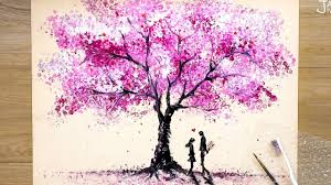 In the tutorial below you will learn how to create various shades and tints of red/pink that will help give your blossoms more dimension. How To Draw Romantic Couple Beside A Cherry Tree Bubble Wrap Painting Techniques Youtube