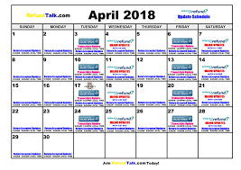 April 2018 Irs Wheres My Refund Updates Calendar