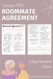 Free Roommate Agreement Form Printable Roommate Agreement College Roommate Roommate