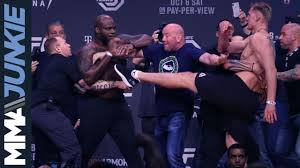Ufc fighters react to derrick lewis devastating knockout over alexander volkov at ufc 229 derrick lewis vs. Ufc 229 S Derrick Lewis Alexander Volkov Nearly Brawl During Ceremonial Weigh In Youtube