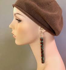 Native Made LONG Inlay/mosic Earrings Dramatic Santo Domingo New Mexico  Turquoise Coral Southwest Style 5" Drop Free Giftbox + Ship