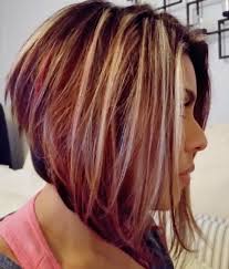 Angled Bob With Blonde Highlights Brown And Red Lowlights Perfect Fall Colors Short Red Hair Red Hair With Highlights Red Hair With Blonde Highlights