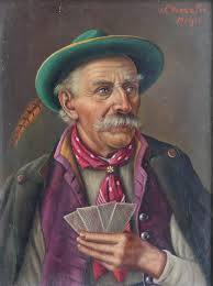 Ölgemälde Darstellung eines Kartenspielers von W. Roessler