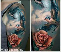 Blue Bird And Rose Tattoo Pin By Sonia Ryan On Tattoos Sweet Tattoos Half Sleeve Tattoo Beautiful Tattoos