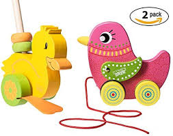 Wooden Toddler Push Along Duck Toy And Pull Along Bird Toy By Dragon Drew 2 Pack Toys 4 My Kids Pull Along Toys Toddler Toys Push Toys