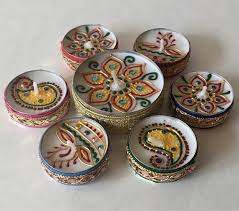 Conjunto De 7 Henna Decorado Luz De Te Decoracion De Etsy Tea Lights Diwali Decorations Candle Decor