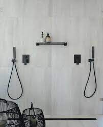 The Perfect Pair Meir S Square Matte Black Diverter Mixer Mw02 And Square Matte Black Portable Hand Shower On Bracket Black Taps Matte Black Bathroom Design