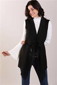 Lazer Kesim Siyah Suet Yelek Siyah Suet Moda Stilleri Kadin
