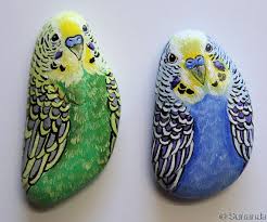 Set Of 2 Budgies Hand Painted On Pebble Unique And Realistic Hand Painted Rock Art By Sunanda Sarker Hand Painted Rocks Rock Art Rock Painting Art