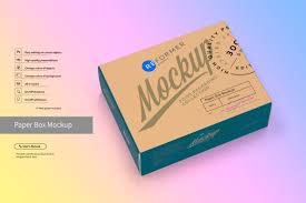 Mockup with a software/product box standing in front of a macbook laptop. Paper Box Mockup Half Side View On Behance