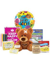 Imagine the effect that receiving beautifully wrapped pears or get well gift baskets brimming with fresh, wholesome goodies will have on an ailing friend or loved one. Sending Good Vibes Get Well Care Package Hospital Gift Shop