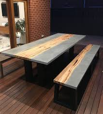 Concrete Dining Table With Unique V Hardwood Feature Inlay 2 4m Polished Concrete Dining Or Pati In 2020 Concrete Dining Table Resin Patio Furniture Concrete Furniture