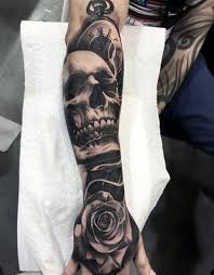 Forearm Sleeve Skull And Rose Black Ink Mens Tattoos Tattoosformen Skull Sleeve Tattoos Forearm Sleeve Tattoos Tattoos For Guys