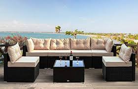 Amolife 7 Pieces Patio Pe Rattan Sofa Chair Set Outdoor Sectional Furniture Black Wicker Outdoor Sectional Furniture Sectional Furniture Wicker Patio Furniture