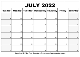 Blank Printable July 2022 Calendars