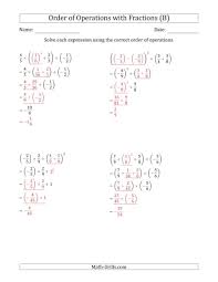 The Order Of Operations With Negative And Positive Fractions Four Steps B Math Worksheet Page 2 In 2020 Order Of Operations Fractions Pemdas Worksheets